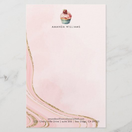Roos Cupcake Custom Letterhead Briefpapier (Voorkant)