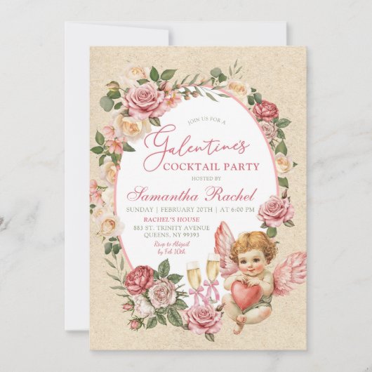  Roos Cupid Galentine's Cocktail Party Kaart (Voorkant)
