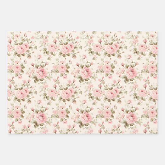 Roos & Damask Elegant | Pastel roze Inpakpapier Vel (Voorkant 3)