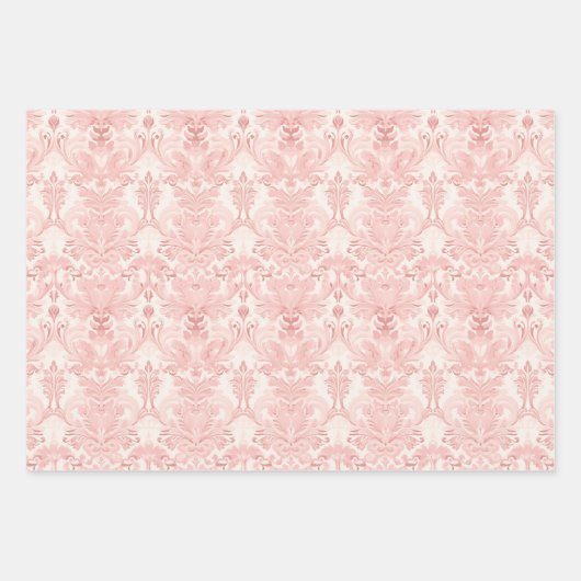 Roos & Damask Elegant | Pastel roze Inpakpapier Vel (Voorkant 2)