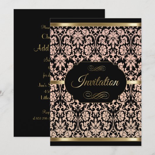 Roos Damask Feestelijke Viering- Damask | Doe-het- Kaart (Voorkant / Achterkant)