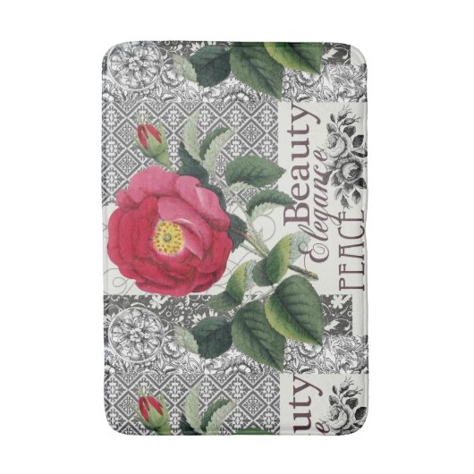 Roos Damask Floral Antiek Badmat (Voorkant Verticaal)