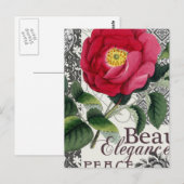 Roos Damask  Floral Antiek Briefkaart (Voorkant / Achterkant)