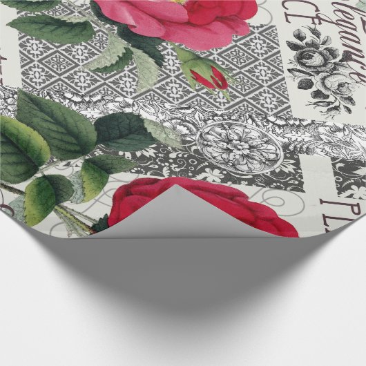 Roos Damask  Floral Antiek Cadeaupapier (Hoek)