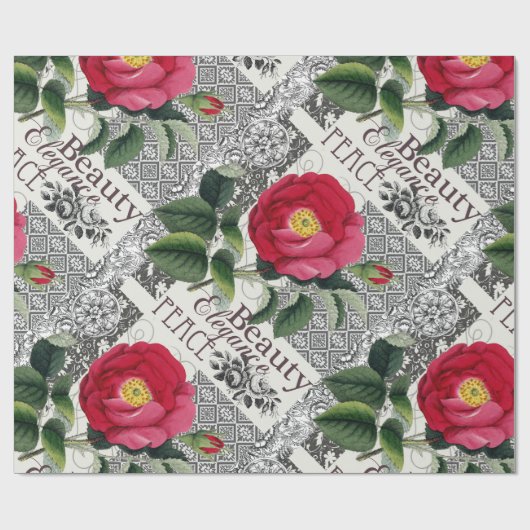 Roos Damask  Floral Antiek Cadeaupapier (Vlak)
