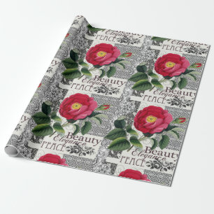 Roos Damask  Floral Antiek Cadeaupapier
