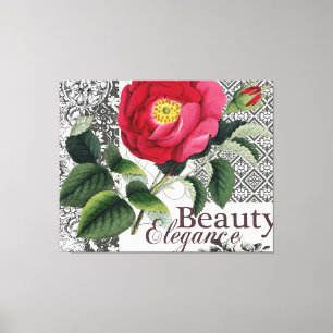 Roos Damask Floral Antiek Canvas Afdruk