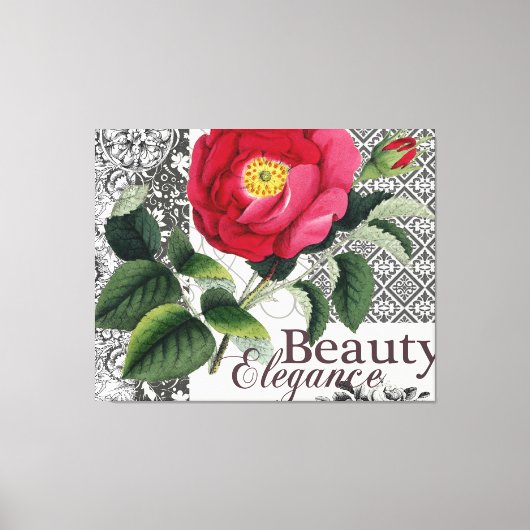 Roos Damask Floral Antiek Canvas Afdruk (Voorkant)