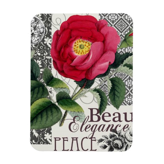 Roos Damask Floral Antiek Magneet (Verticaal)