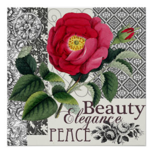 Roos Damask  Floral Antiek Poster