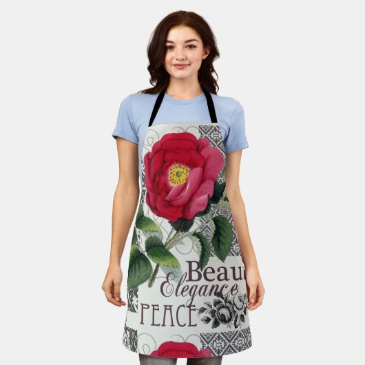 Roos Damask  Floral Antiek Schort (Gedragen)