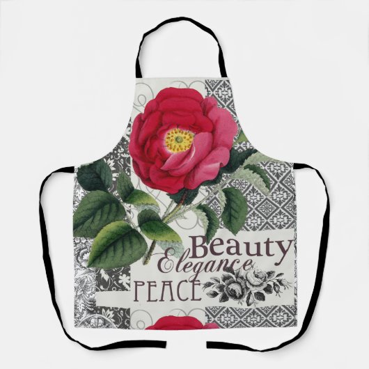 Roos Damask  Floral Antiek Schort (Voorkant)