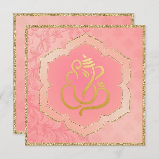 Roos Damask Gold Ganesh Indian Weddenschap Kaart (Voorkant / Achterkant)