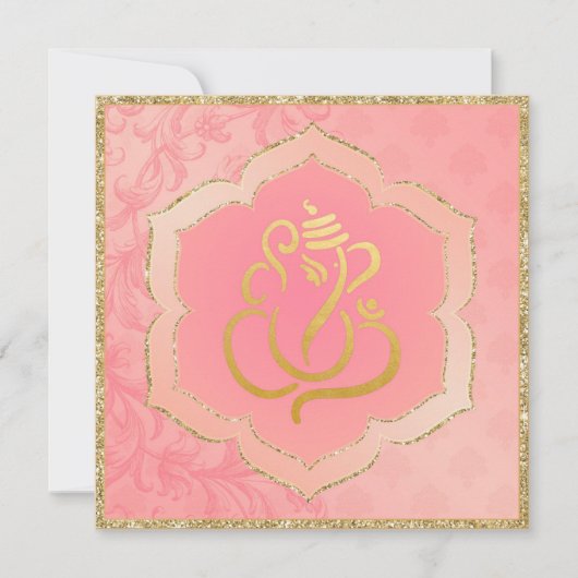Roos Damask Gold Ganesh Indian Weddenschap Kaart (Voorkant)