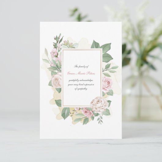 Roos Dank u voor uw sympathiekaarten Bedankkaart (Staand voorkant)