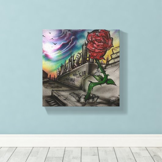 roos dat groeide uit beton canvas afdruk (Insitu (Houten vloer))