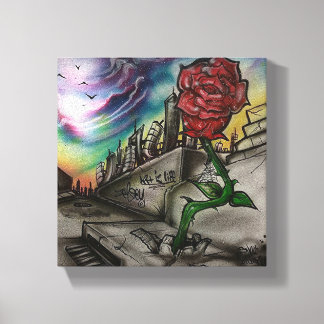 roos dat groeide uit beton canvas afdruk