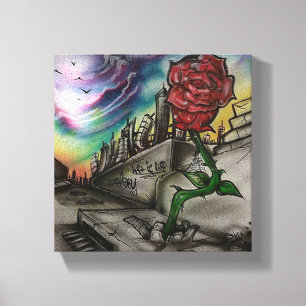 roos dat uit beton is voortgekomen canvas afdruk