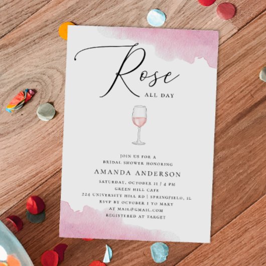 Roos de hele dag. Elegant script roze vrijgezellen Kaart