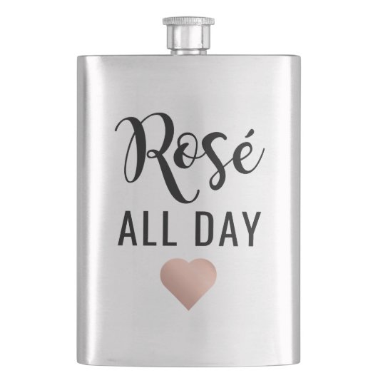 Roos de hele dag Roze Hart Grappige Quote Heupfles (Voorkant)