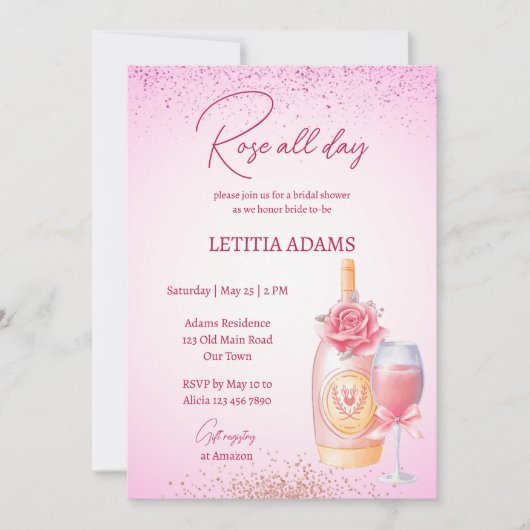 Roos de hele dag vrijgezellenfeest brunch roze kaart (Voorkant)