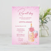 Roos de hele dag vrijgezellenfeest brunch roze kaart (Staand voorkant)
