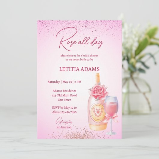 Roos de hele dag vrijgezellenfeest brunch roze kaart (Staand voorkant)