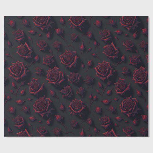 Roos Deep Red Flower Pattern Wrapping Paper Cadeaupapier (Vlak)