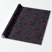 Roos Deep Red Flower Pattern Wrapping Paper Cadeaupapier (Uitgerold)