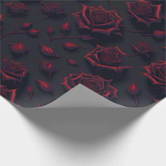 Roos Deep Red Flower Pattern Wrapping Paper Cadeaupapier (Hoek)