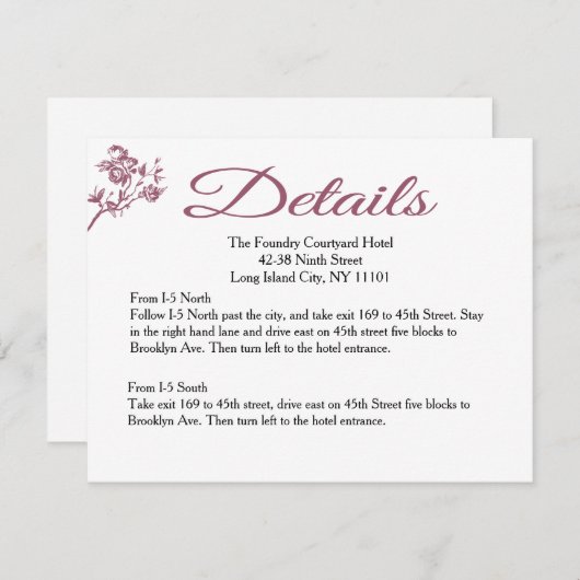 Roos Delight! Roze Bourgogne details trouwkaart Informatiekaartje (Voorkant / Achterkant)