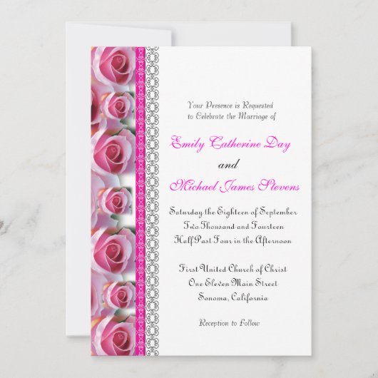 Roos Design Wedding Invitation Pink Accent Kaart (Voorkant)