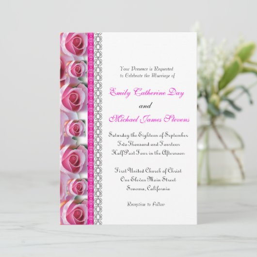 Roos Design Wedding Invitation Pink Accent Kaart (Staand voorkant)