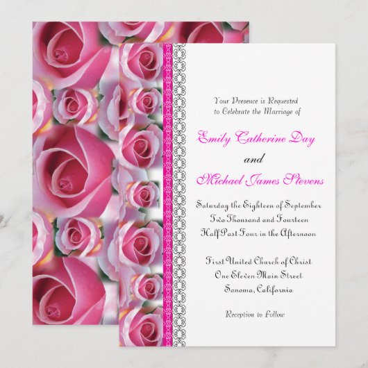 Roos Design Wedding Invitation Pink Accent Kaart (Voorkant / Achterkant)