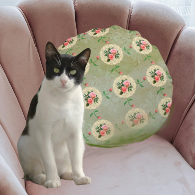  Roos Doily Green Damask Rond Kussen (Creator heeft geüpload)