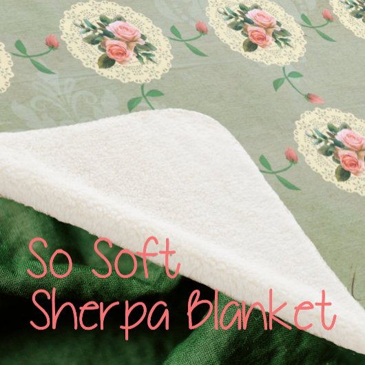 Roos Doily Green Damask Sherpa Deken