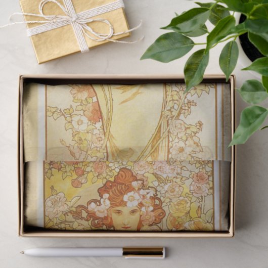 Roos door Alphonse Mucha Tissuepapier (Geschenk)