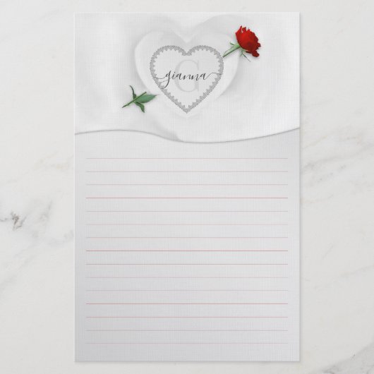 Roos door het hart Stationery Briefpapier (Voorkant)