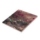 Roos doorheen fantasie abstracte kunst tegeltje (Zijkant)