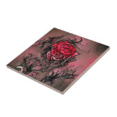 Roos doorn doodgrafisch abstract kunst tegeltje (Zijkant)