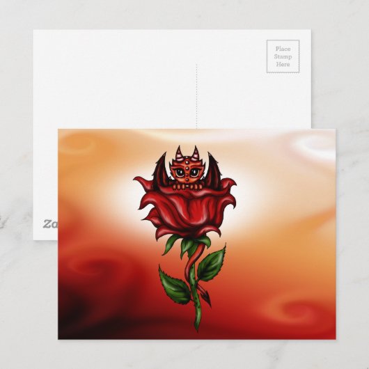 Roos Dragon Briefkaart (Voorkant / Achterkant)