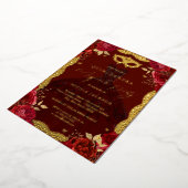 Roos Dress Masquerade Party Red Gold Quinceanera Folie Uitnodiging (Gedraaid)
