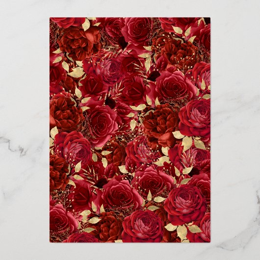 Roos Dress Masquerade Party Red Gold Quinceanera Folie Uitnodiging (Achterkant)