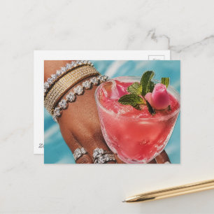 Roos Drink en Hand Met Veel Juwelen Collage Briefkaart
