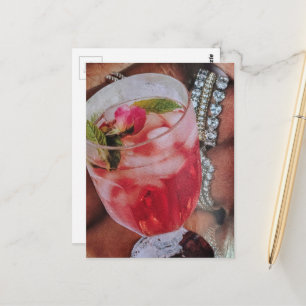 Roos Drink en Juwelen Mixed Media Collage Briefkaart