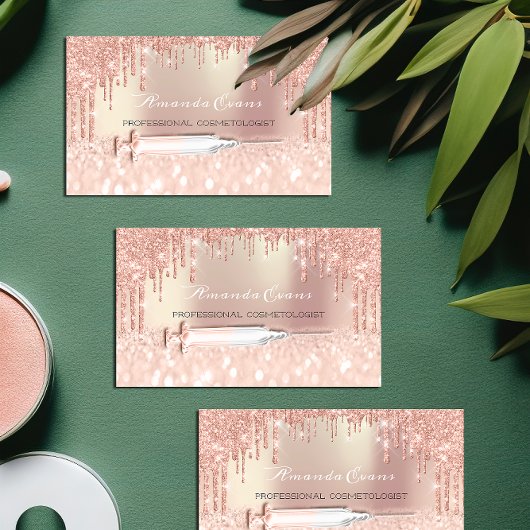 Roos druppels Glitter spuit Injecties Botox Roze Afsprakenkaartje