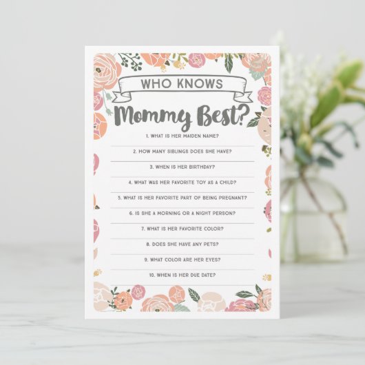  Roos Dubbelzijdig Baby shower spel Kaart (Staand voorkant)