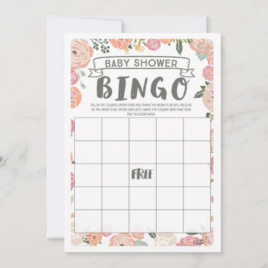  Roos Dubbelzijdig Baby shower spel Kaart (Achterkant)