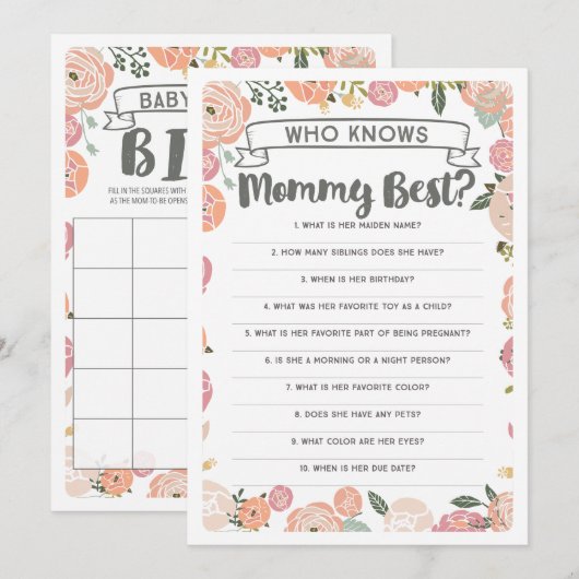  Roos Dubbelzijdig Baby shower spel Kaart (Voorkant / Achterkant)