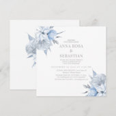 *~* Roos Dusty Blue Floral AR15 WEDDING RSVP + In Kaart (Voorkant / Achterkant)